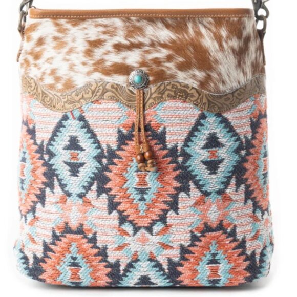 Myra Bag Handbags - Myra Bag Cotton Rug, Genuine Leather and Upcycled Canvas "Purpose" Shoulder Bag